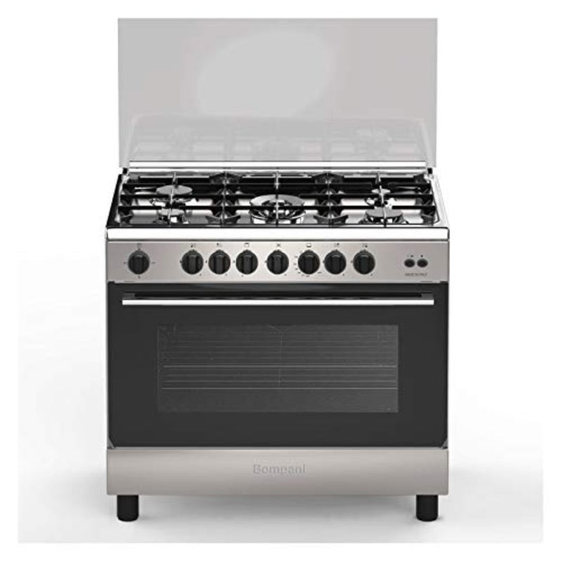 Gas cooker for kitchen use, stainless steel, silver, 5 burners with fan oven and cast iron grids for full safety - Image 3