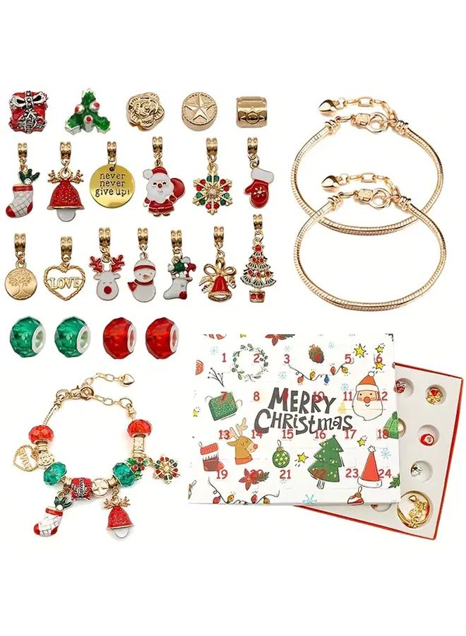 طقم صنع أساور الكريسماس الإبداعي DIY مع 24 خرزة تميمة هدية العد التنازلي للإجازات - Image 1
