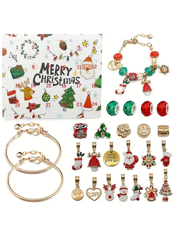 طقم صنع أساور الكريسماس الإبداعي DIY مع 24 خرزة تميمة هدية العد التنازلي للإجازات - Image 3