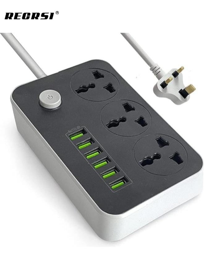 RECRSI Fast Charging Power Extension With 2500W USB Port 3 Power Socket & 6 USB Auto MAX 3.4A PS-14 for Home,Kitchen and Office - Image 1