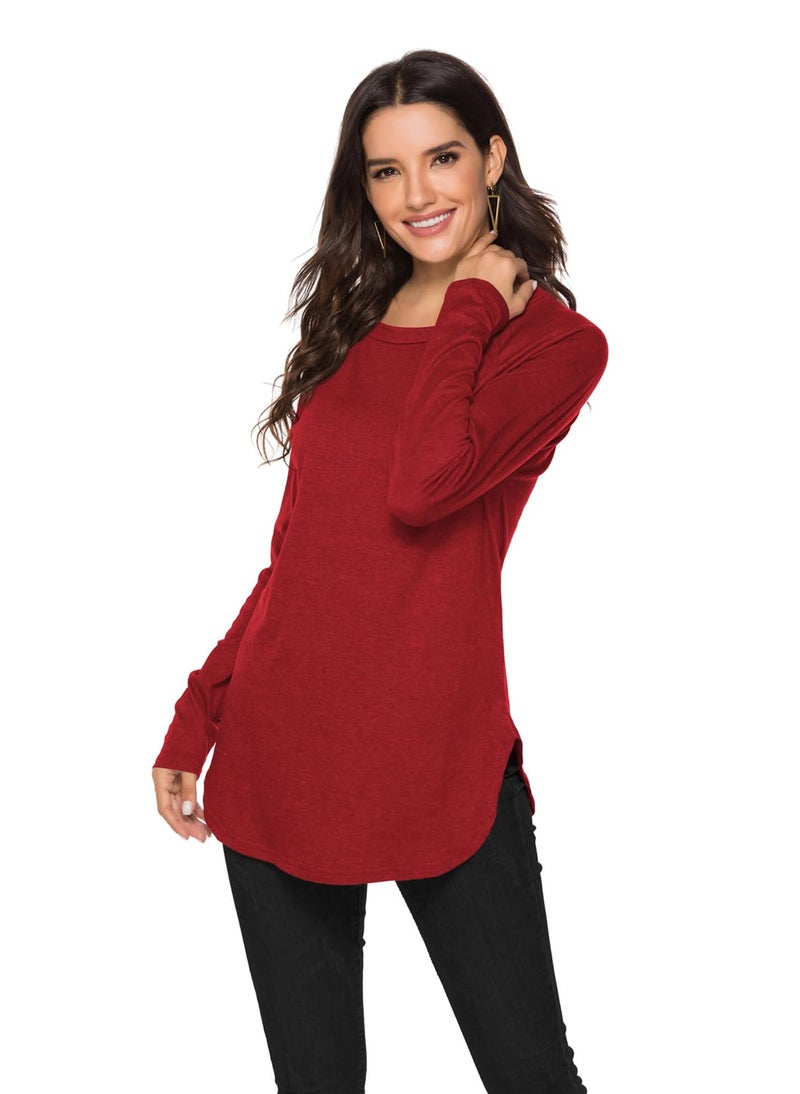 Newchoice Womens Tunic Tops for Fall and Winter Sweatshirts Plain Long Sleeve Shirts (S,Dark Red) - Image 2