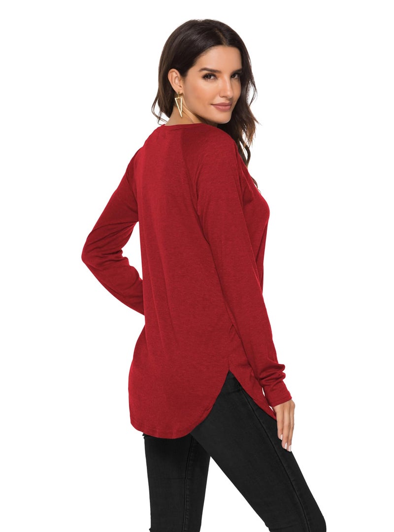 Newchoice Womens Tunic Tops for Fall and Winter Sweatshirts Plain Long Sleeve Shirts (S,Dark Red) - Image 4