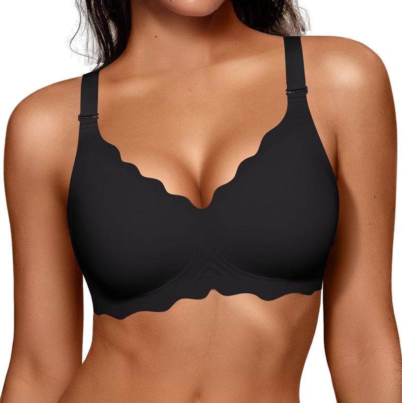 Vertvie Jelly Bras for Women No Underwire Wireless Push Up Bra Full Coverage Bralettes Seamless Comfort Everyday Sports Bra(Black,Medium) - Image 1