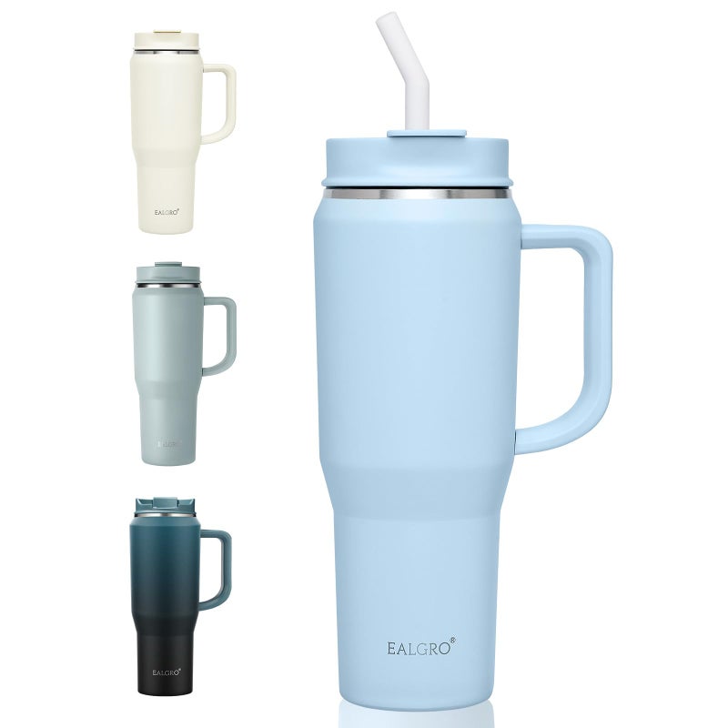 EALGRO 40 oz Tumbler with Handle Insulated Tumblers with Lid and Straw Large Metal Sports Water Bottle Jug Thermal Stainless Steel Travel Coffee Mug Cup Blue