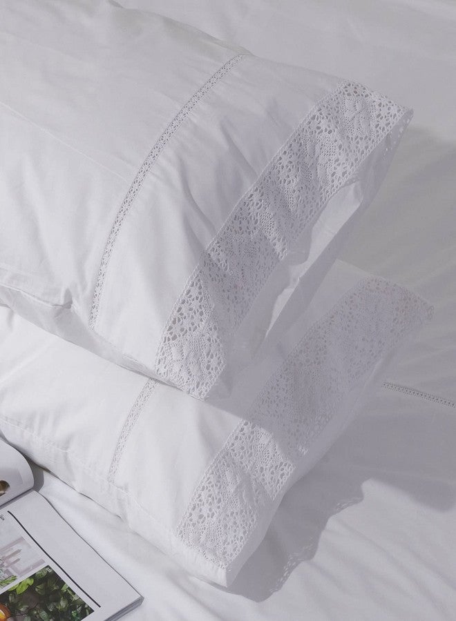 Ranznaz White Lace Pillowcases Standard Size Set of 2, 100% Cotton White Eyelet Pillow Shams, Elegant Farmhouse Envelope Closure Pillow Cover for Bedding, 20 x 26 Inches - Image 5