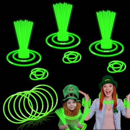 Wondrus St Patricks Day Green Glow Sticks Party Favors 8 72 Pack BulkSaint Patricks Light Up Necklace Gifts Toys for KidsNon Candy Goodie Bags Stuffer Treats for Boy GirlParty Bag Accessories Decoration - Image 1