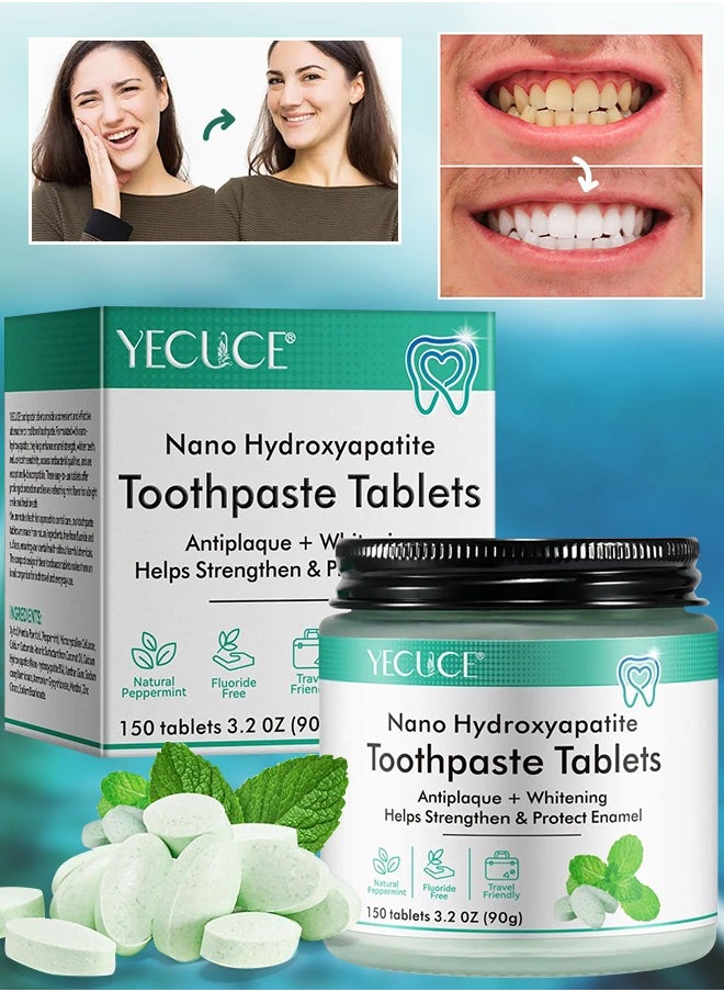 Yecuce - 150 pcs Nano Hydroxyapatite Toothpaste Tablets Teeth Whitening Toothpaste Tablets With Mint for Natural Teeth Whitening Deep Cleansing & Enhanced Brightness - Image 1