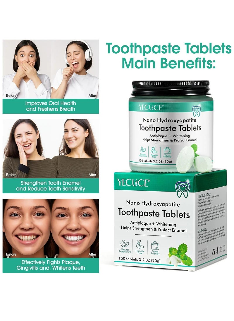 Yecuce - 150 pcs Nano Hydroxyapatite Toothpaste Tablets Teeth Whitening Toothpaste Tablets With Mint for Natural Teeth Whitening Deep Cleansing & Enhanced Brightness - Image 1