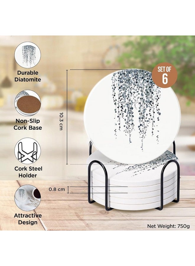 Urbane Home Urbane Home 6 Pcs Anti-Skid Tea Coaster with Holder | Water Absorbing Round Tea Cup & Water Glass Cover Top Lid - Black & White  - Image 3