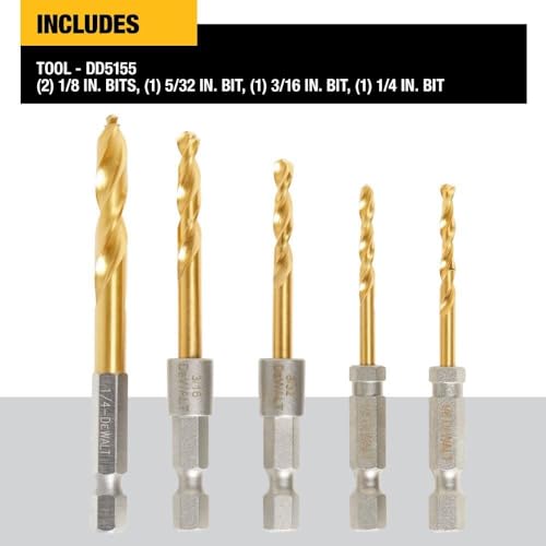 DEWALT Impact Ready Titanium Nitride Coated Drill Bit Set, 5pc (DD5155) - Image 2