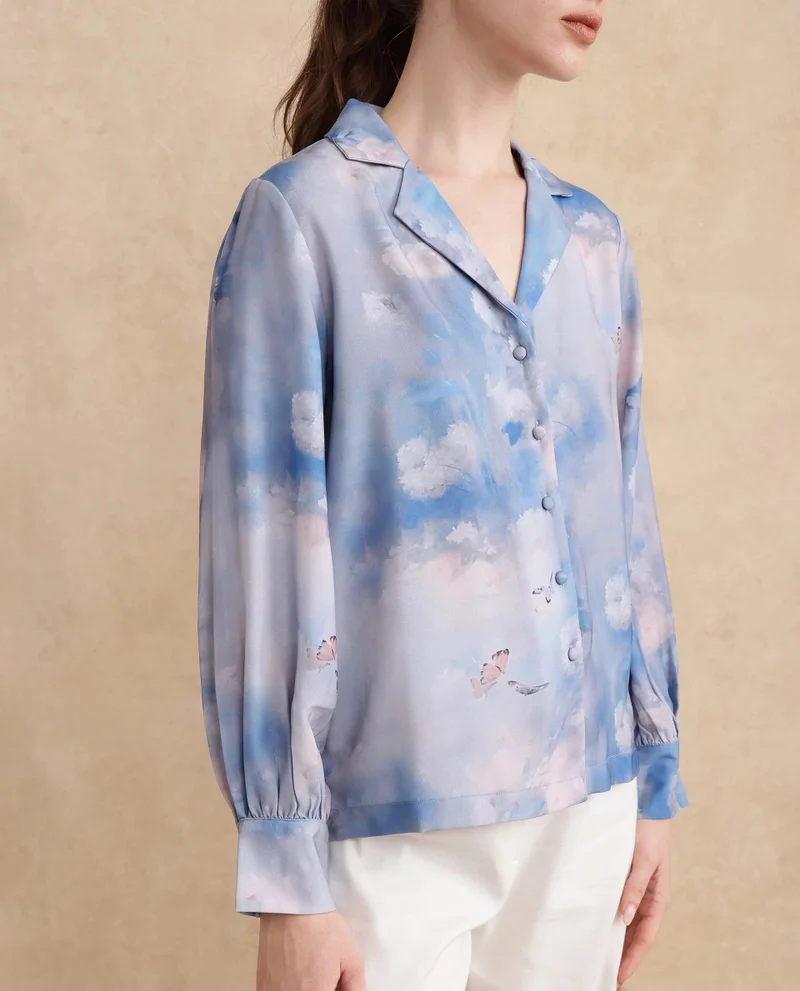 ريريزم Women's Lapel Neck Floral Print Top