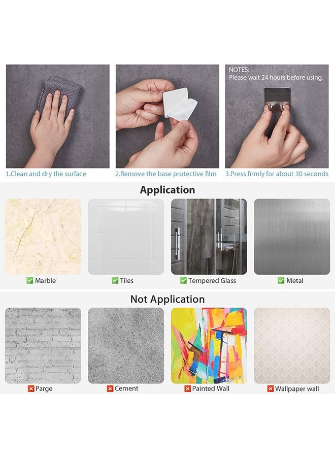 3M Self Adhesive Wall Hooks (4-Pack) 🔗 304 Stainless Steel Sticky Hooks – No Damage, Waterproof & Rustproof, for Bathroom & Kitchen - Image 2