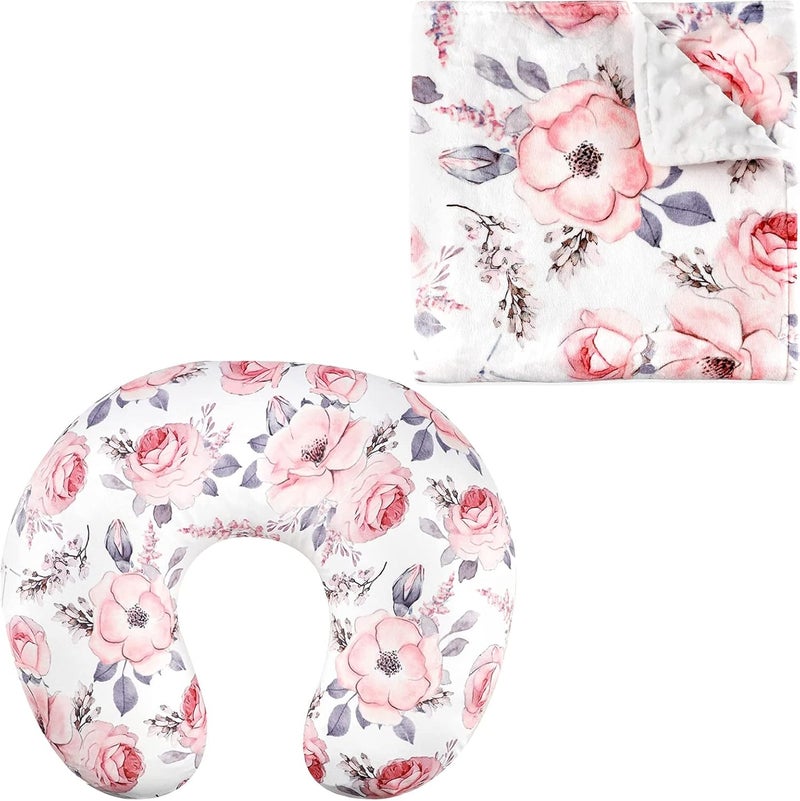SWESEN Baby Blanket for Girls and Nursing Pillow Cover Pink Floral - Image 1