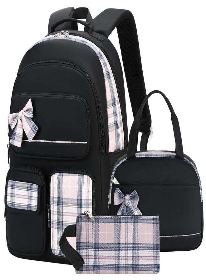 KIDNUO Girls Backpack,3pcs Backpack with Lunch Box Pencil Case Set 15.6 Inch Laptop School Bag Kids Kindergarten Elementary College Bags Large Bookbag for Teen Women Students Casual Travel Daypacks Black - Image 1