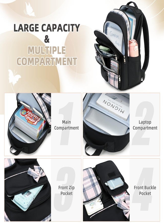 KIDNUO Girls Backpack,3pcs Backpack with Lunch Box Pencil Case Set 15.6 Inch Laptop School Bag Kids Kindergarten Elementary College Bags Large Bookbag for Teen Women Students Casual Travel Daypacks Black - Image 2