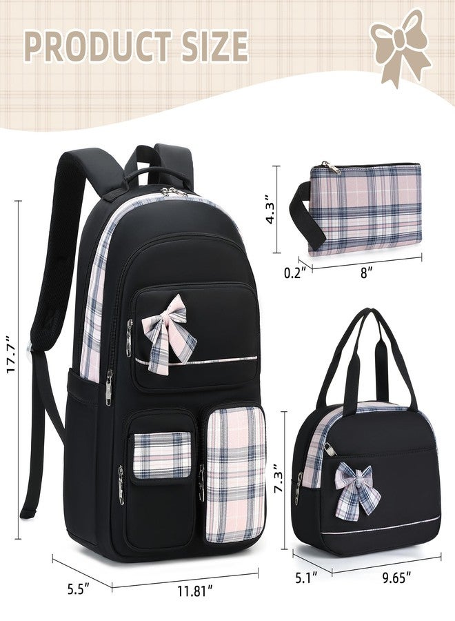 KIDNUO Girls Backpack,3pcs Backpack with Lunch Box Pencil Case Set 15.6 Inch Laptop School Bag Kids Kindergarten Elementary College Bags Large Bookbag for Teen Women Students Casual Travel Daypacks Black - Image 4