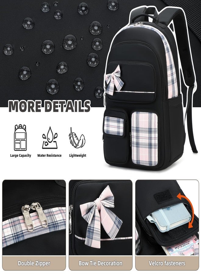 KIDNUO Girls Backpack,3pcs Backpack with Lunch Box Pencil Case Set 15.6 Inch Laptop School Bag Kids Kindergarten Elementary College Bags Large Bookbag for Teen Women Students Casual Travel Daypacks Black - Image 5