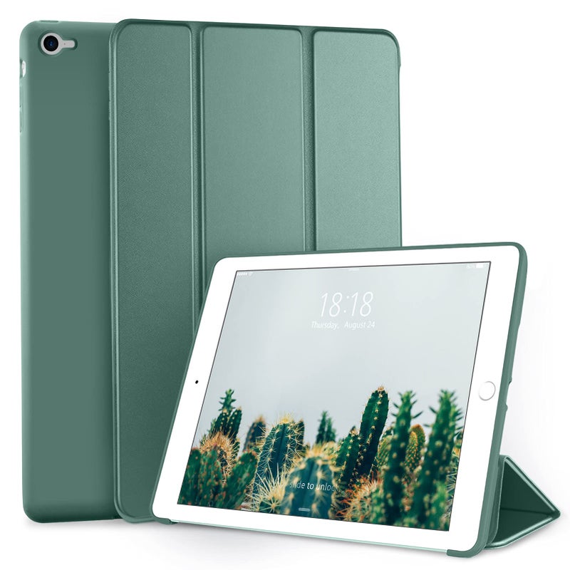 DTTO for iPad Air 2 Case (2014 Released), Ultra Slim Lightweight Smart Case Trifold Stand with Flexible Soft TPU Back Cover for Apple iPad Air 2 (Model A1566/A1567), Midnight Green - Image 1
