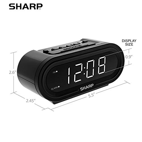 Sharp Digital Alarm with AccuSet - Automatic Smart Clock, Never Needs Setting (Midnight Black-White LED) - Image 5