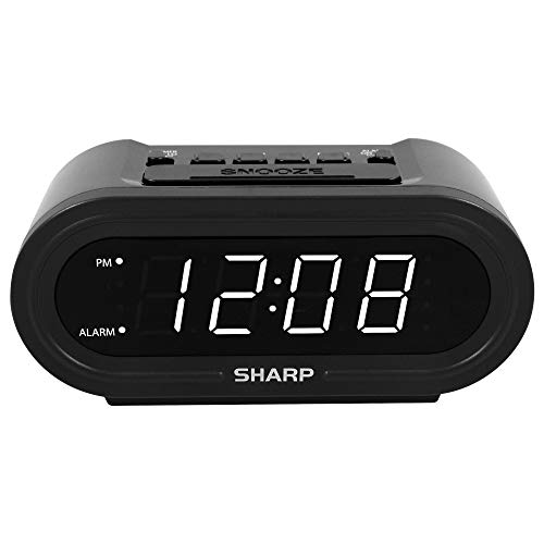 Sharp Digital Alarm with AccuSet - Automatic Smart Clock, Never Needs Setting (Midnight Black-White LED) - Image 1