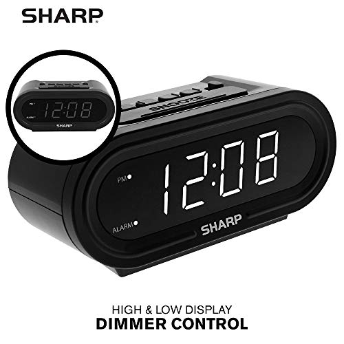 Sharp Digital Alarm with AccuSet - Automatic Smart Clock, Never Needs Setting (Midnight Black-White LED) - Image 4