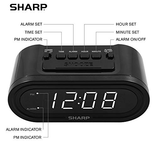 Sharp Digital Alarm with AccuSet - Automatic Smart Clock, Never Needs Setting (Midnight Black-White LED) - Image 3