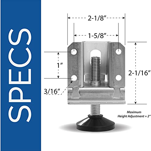 Fulton Heavy Duty Adjustable Leveling Feet Ideal for Desks, Tables, Shelving Units, Cabinets and Furniture - Includes 4 Leg Levelers, Side Mount Adjustable Feet Levelers - Image 5