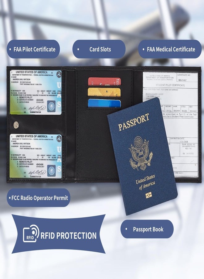 Meudid Pilot Wallet Passport Holder for Travel - RFID Blocking Genuine Leather Travel Document Holder with Gift Box Passport Wallet for Pilots Men and Women - Image 2