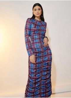 Take Two Check Print Gathered Bodycon Midi Dress  - Image 2