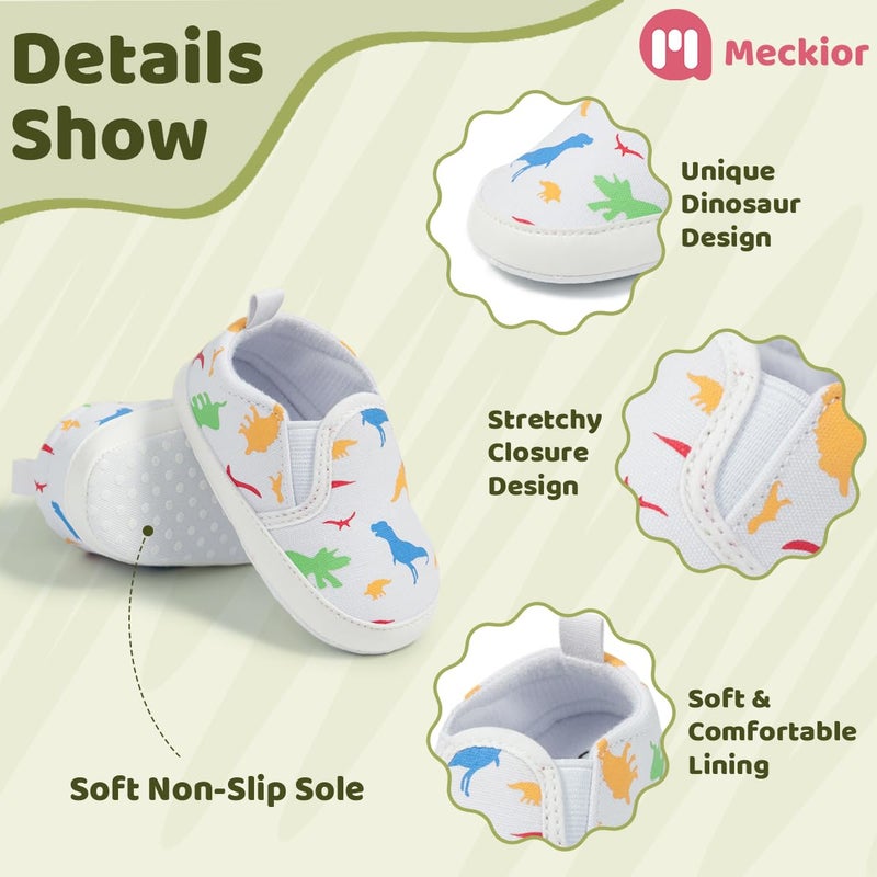 Meckior Toddler Baby Boys Girls Canvas Dinosaur Sneaker Newborn Infant Soft Anti-Slip Sole First Walking Crib Shoes - Image 4