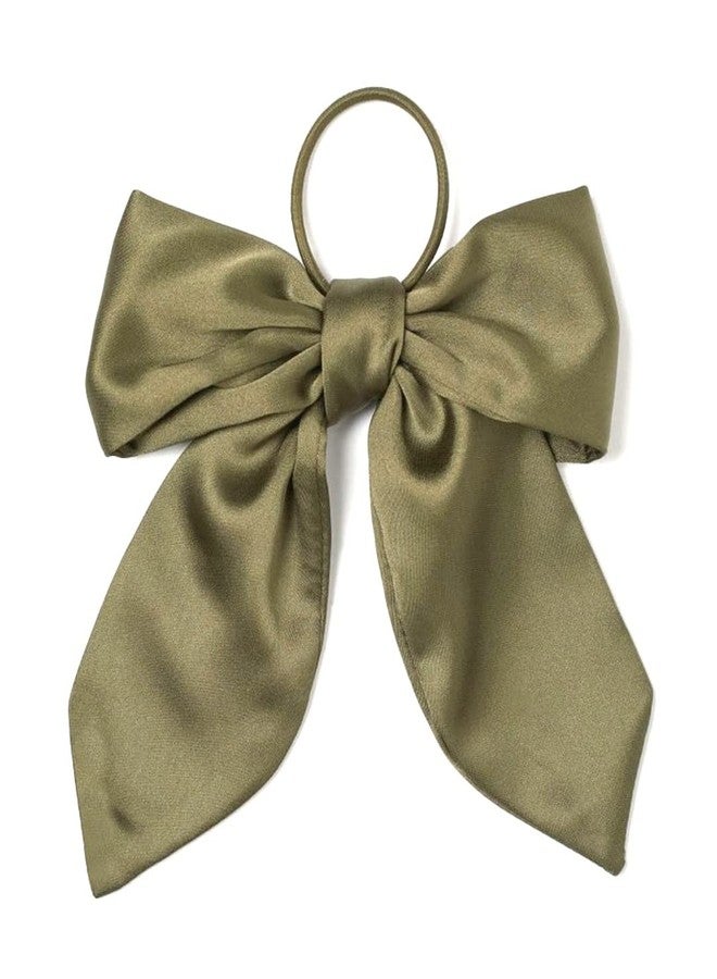 IBDA Olive Green Silk Bow Knot Hair Scrunchie,Ponytail Holder, Handmade with Bobble Hair Tie, Rubber/Elastic Head Band Accessories Woman stylish Silk Scrunchies - Image 1
