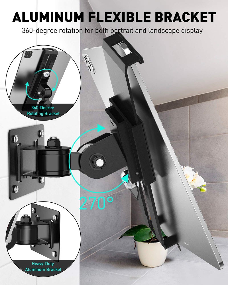 AboveTEK Tablet Wall Mount -360Â° Rotation iPad Wall Holder for Retail & Business, Anti Theft iPads Stand Fits 7"-11" Tablets Including iPad Pro/Air/Mini, Galaxy Tab - Security Lock & Key - (Black) - Image 4