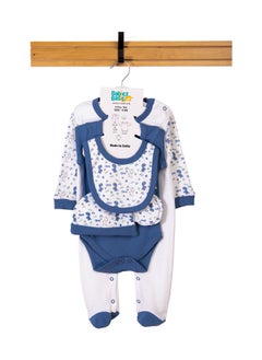 Babies Basic 5 Piece Unisex 100% Cotton Gift Set Include Bib, Romper, Mittens, Cap And Sleepsuit/Jumpsuit- Be Happy  - Image 1