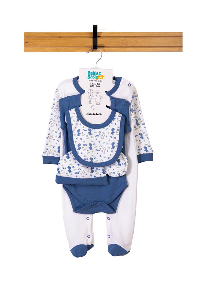 Babies Basic 5 Piece Unisex 100% Cotton Gift Set Include Bib, Romper, Mittens, Cap And Sleepsuit/Jumpsuit- Be Happy  - Image 1