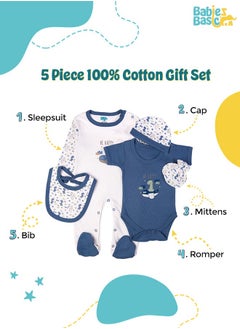 Babies Basic 5 Piece Unisex 100% Cotton Gift Set Include Bib, Romper, Mittens, Cap And Sleepsuit/Jumpsuit- Be Happy  - Image 2