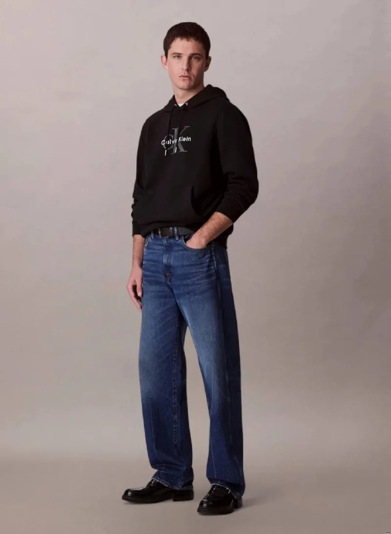 Calvin Klein Jeans Black Monogram Logo French Terry Hoodie for Men | Best Price UAE
