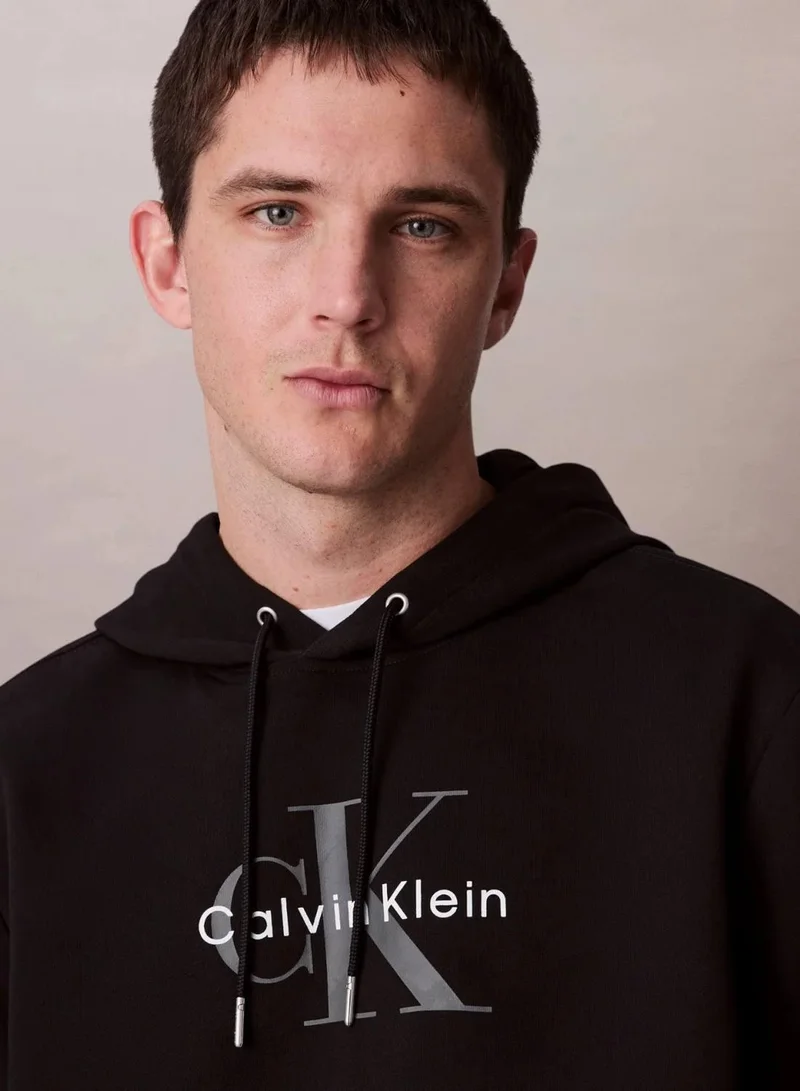 Calvin Klein Jeans Black Monogram Logo French Terry Hoodie for Men | Best Price UAE