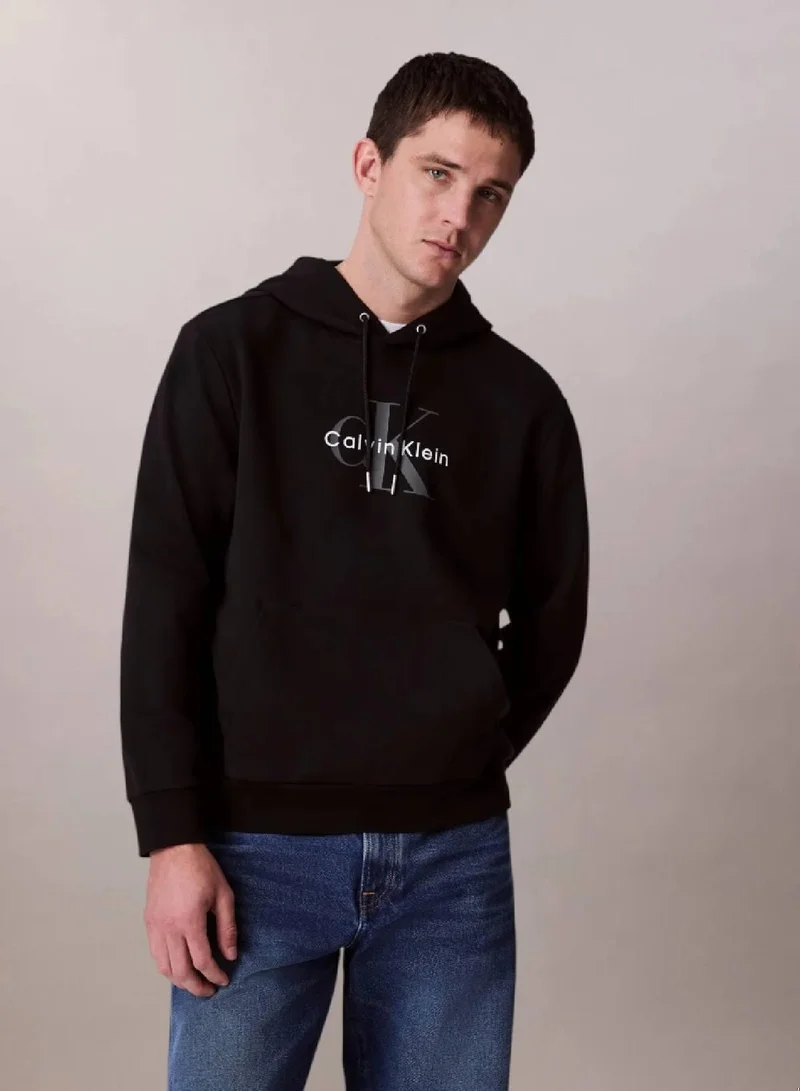 Calvin Klein Jeans Black Monogram Logo French Terry Hoodie for Men | Best Price UAE