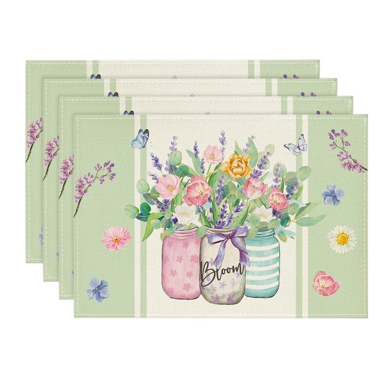 Artoid Mode Bloom Vase Floral Spring Placemats Set of 4 12x18 Inch Seasonal Table Mats for Party Kitchen Dining Decoration