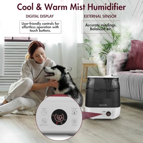 Reffair Caligo 500 Smart Ultrasonic Humidifier | Cool & Warm Mist With Timer Function - Work All Seasons | Top-Fill Design & Led Display | Aroma Oil Diffuser | Automatic Mode (Natural Wood) - 4 L - Image 5