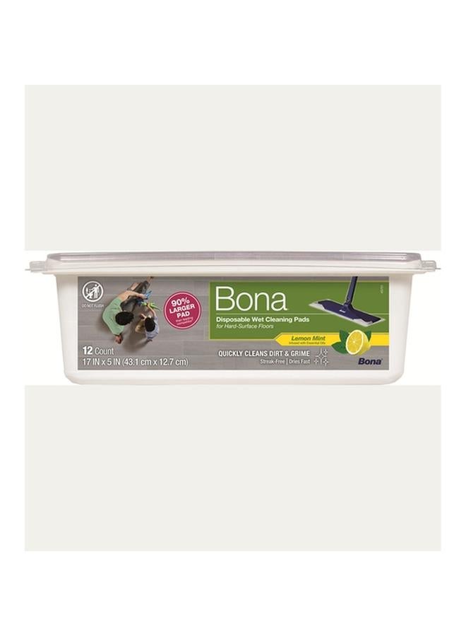 BONA 12-Piece Lemon Mint Scented Disposable Wet Cleaning Mop Pads for Hard-SurfFloors White 5 x 17inch AX0003623 - Image 1
