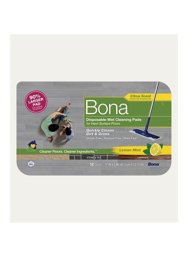 BONA 12-Piece Lemon Mint Scented Disposable Wet Cleaning Mop Pads for Hard-SurfFloors White 5 x 17inch AX0003623 - Image 3