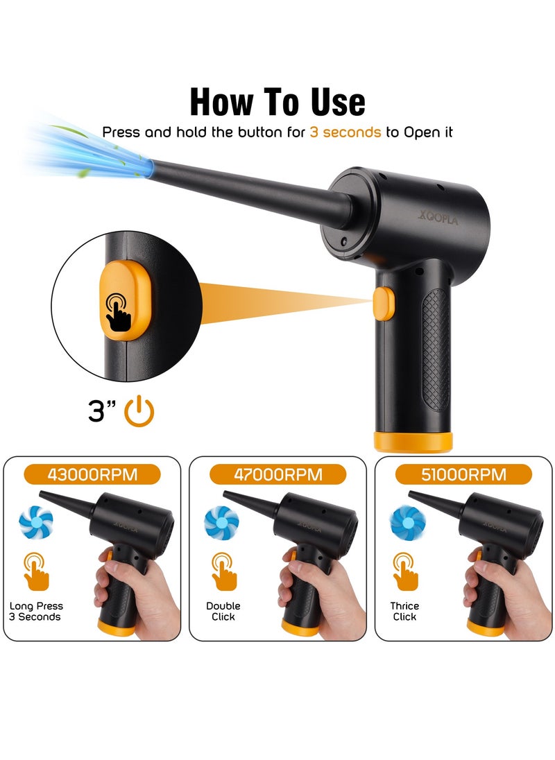 Xoopla - Compressed Air Duster, 3-Gear to 51000 RPM Electric Air Duster with Led Light, Rechargeable Cordless Air Blower Portable Wireless Blower for Computer Laptop Keyboard Camera Electronics Cleaning Kit - Image 1
