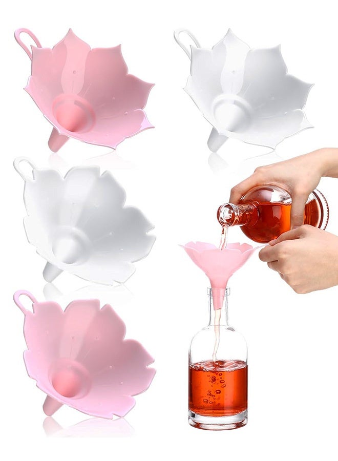 4pcs Different Flower Plastic Kitchen Funnel Hangable Multi Purpose Pink White Lotus Cherry Blossom Shape Kitchen Funnels for Filling and Transferring Liquids, Spices, Particles - Image 1