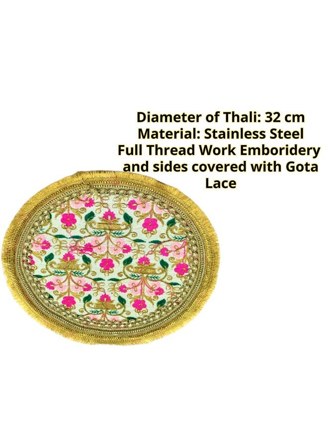 Artonezt مجموعة صينية كاروا تشاوث المطرزة يدويًا (صينية، كلاش، شالني، غطاء صينية، ديفي صغيرة) صواني بوجا لكاروا تشاوث، زفاف، ديوالي، نافراتري، فارالاكسمي، لاكشمي، غانيش آرتي - Image 4