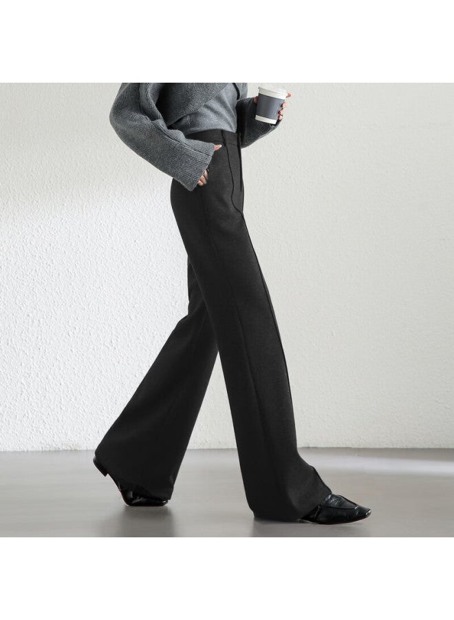 Sentubila Women's High-waist Wool Blend Casual Pants Winter Warm Office Elegant Slim Fit Flared Thick Trousers - Image 1