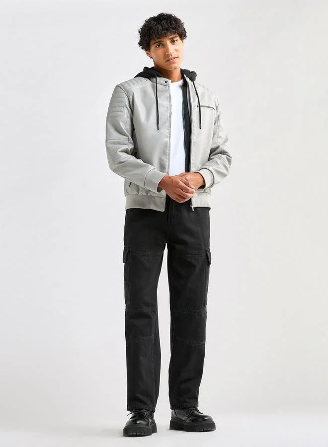 Splash FAV Solid Bomber Jacket with Hood and Zip Closure