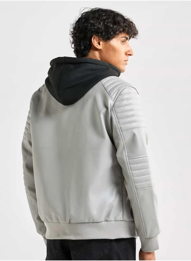 FAV Solid Bomber Jacket with Hood and Zip Closure