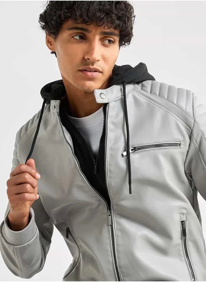 FAV Solid Bomber Jacket with Hood and Zip Closure
