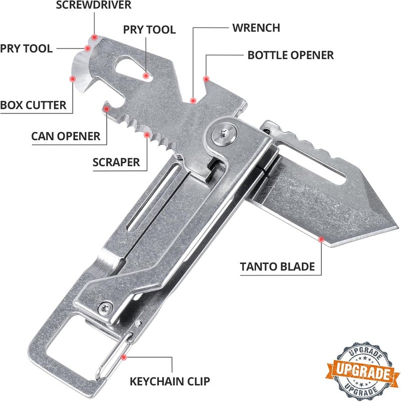 edcfans Keychain Multitool Knife, Multi Tools Keychains, Fathers Day Dad Gifts for Men, Tanto Pocket Knives with Clip, Bottle Opener, Box Cutter, Pry Bar, Screwdriver Wrench, EDC Hiking Camping Gear - Image 2